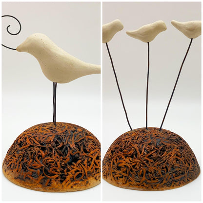 Sculpture - Inverted Nest with Birds - Ceramic with Metal