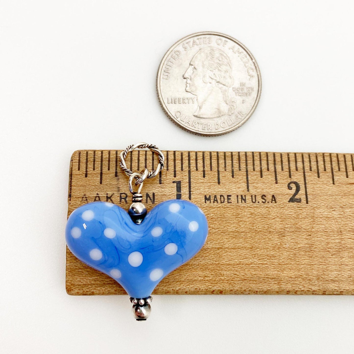 Pendant - Periwinkle Heart with White Polka Dots - Original Glass - Small