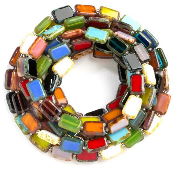 Necklace - 7-Way Furnace Glass Beads - Rainbow - 60"