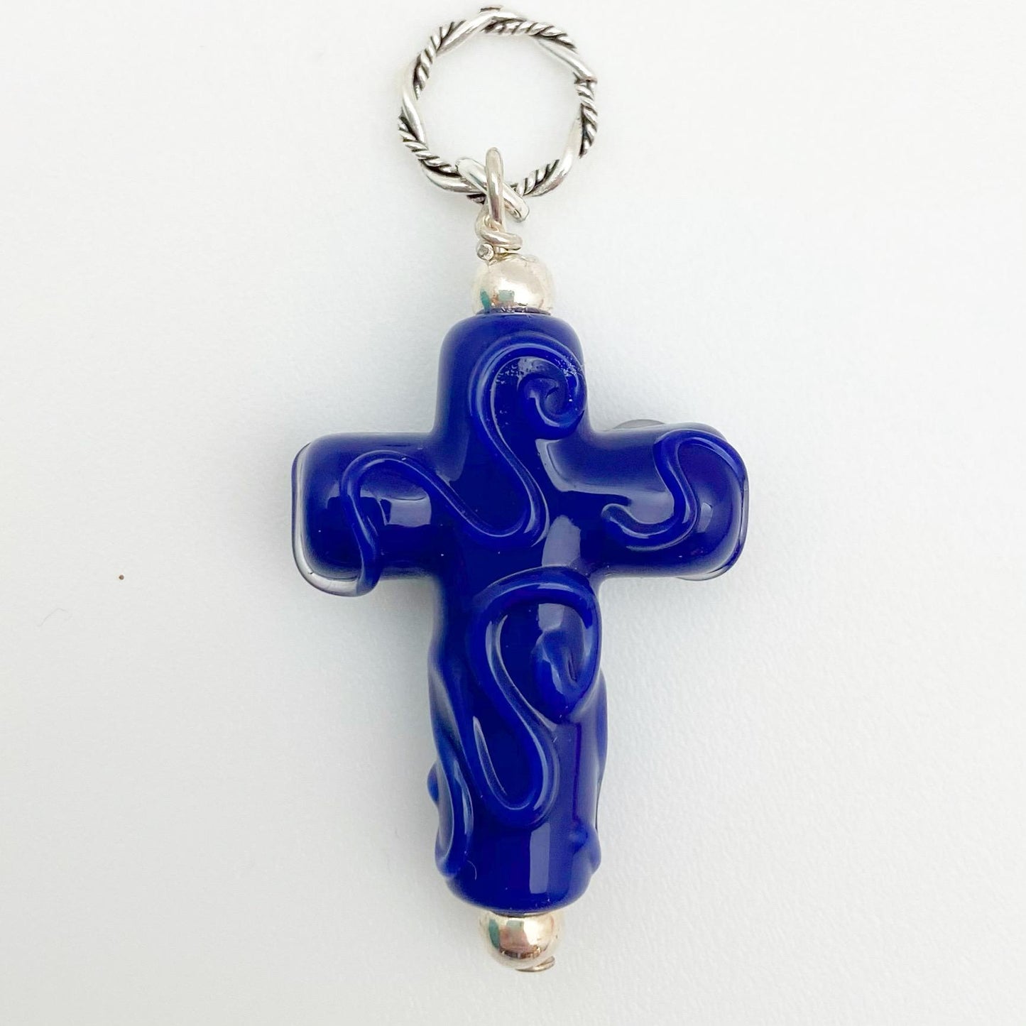 Pendant - Glass w/ Swirl Cross - Large