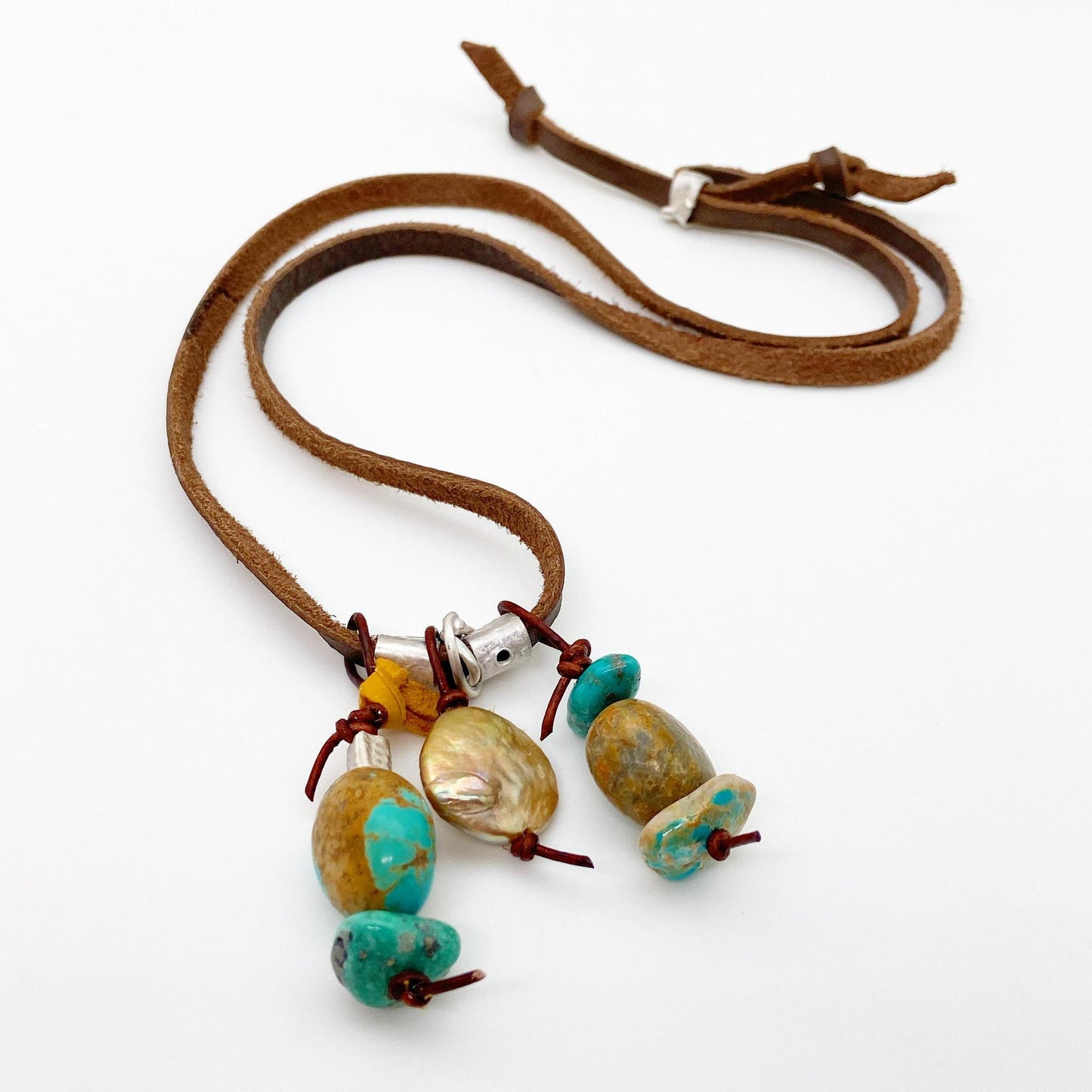 Necklace - Leather/Pearl/Sterling/Turquoise