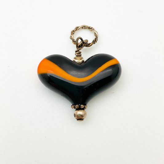 Pendant - Black Heart with Orange Band - Handmade Glass