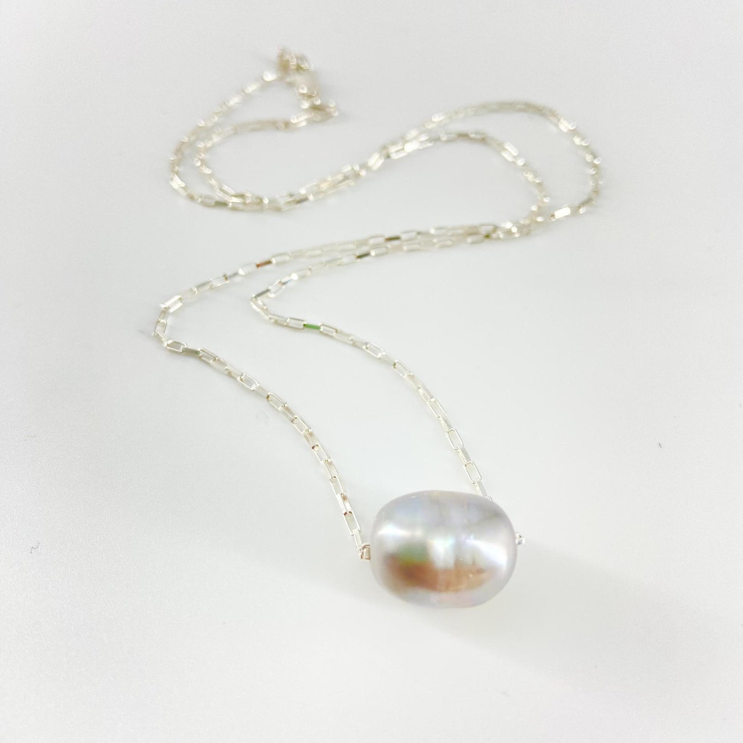 Necklace - Grey Pearl on Sterling Chain - 20"