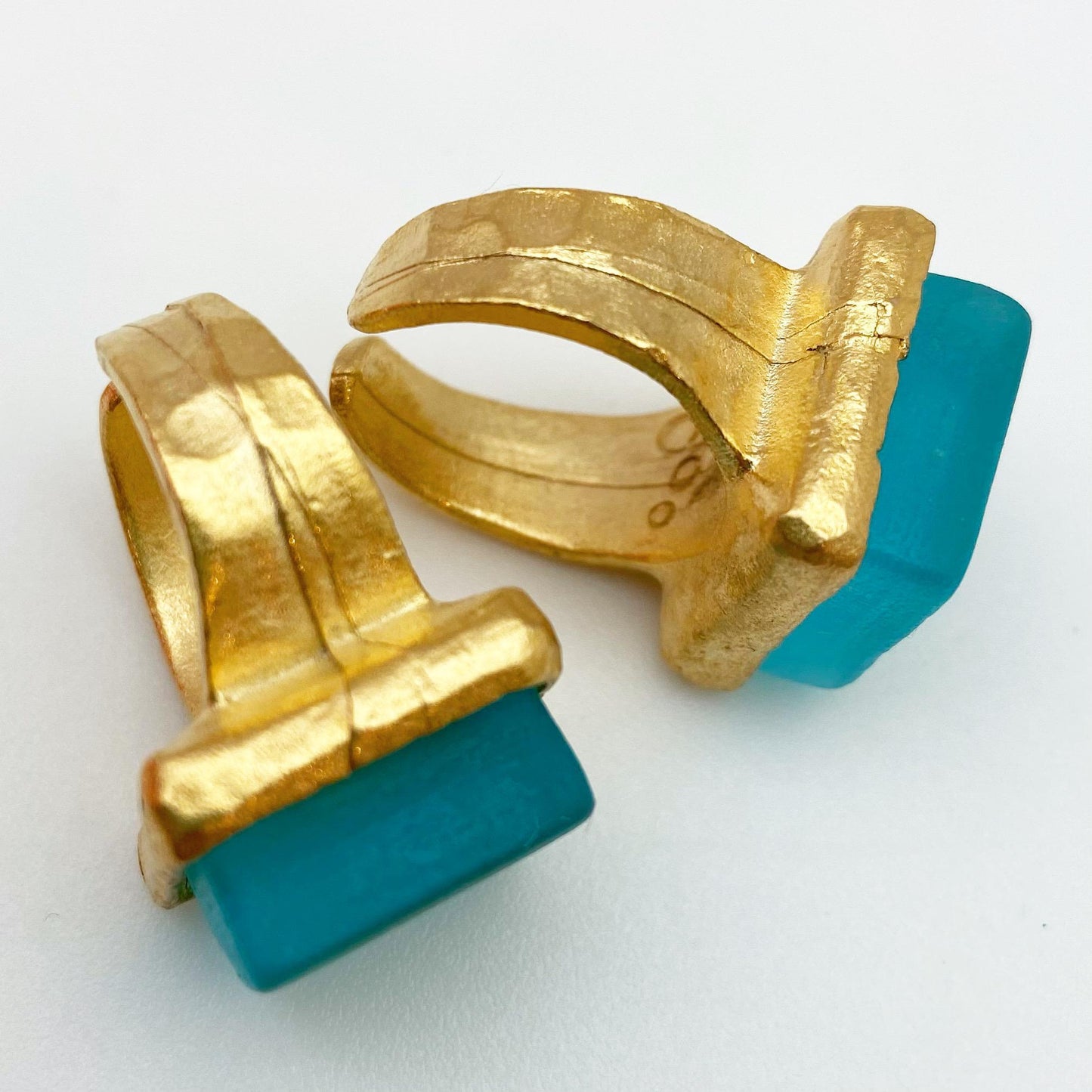 Ring - Reclaimed Monochrome Fused Glass - 14kt Gold Plated - "Aqua"