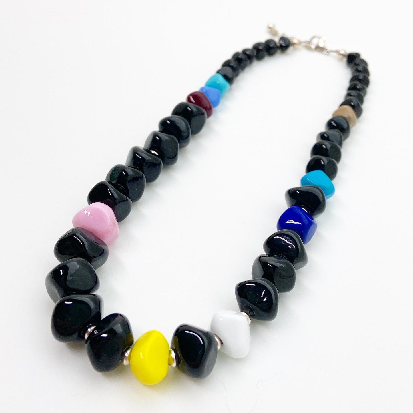 Necklace - Geometric Glass Beads - Black with Mixed Colors