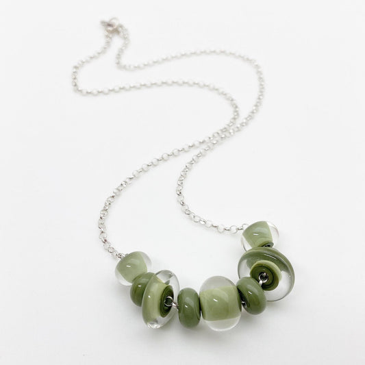 Necklace - Glass "Lifesaver" Beads - Sage Green