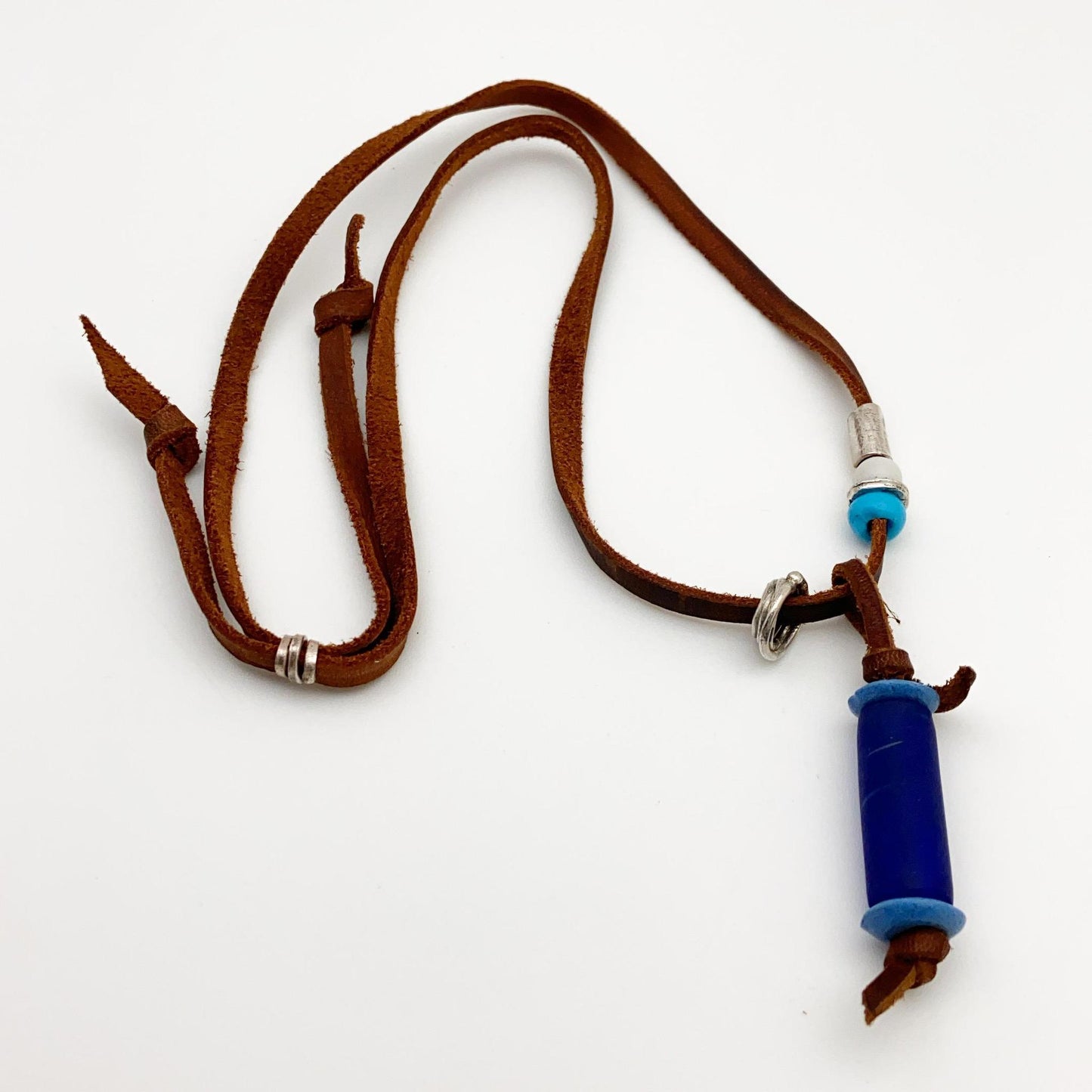 Necklace - Sterling and African Trade Beads on Leather
