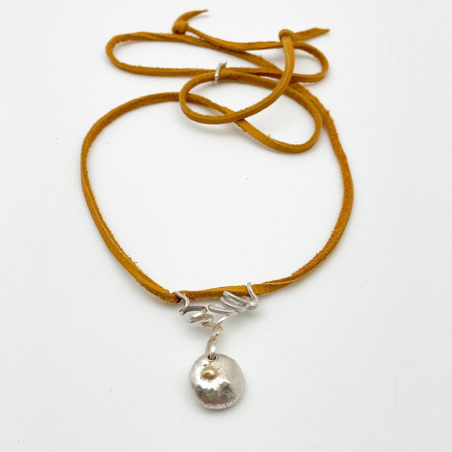 Necklace - "Molten" Sterling Dollop with 14kt Gold Accent on Leather