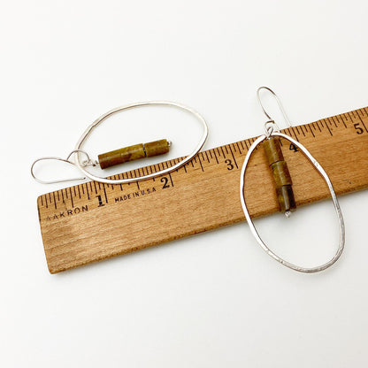 Earrings - Oval Hoops with Turquoise Pellets - Sterling Originals