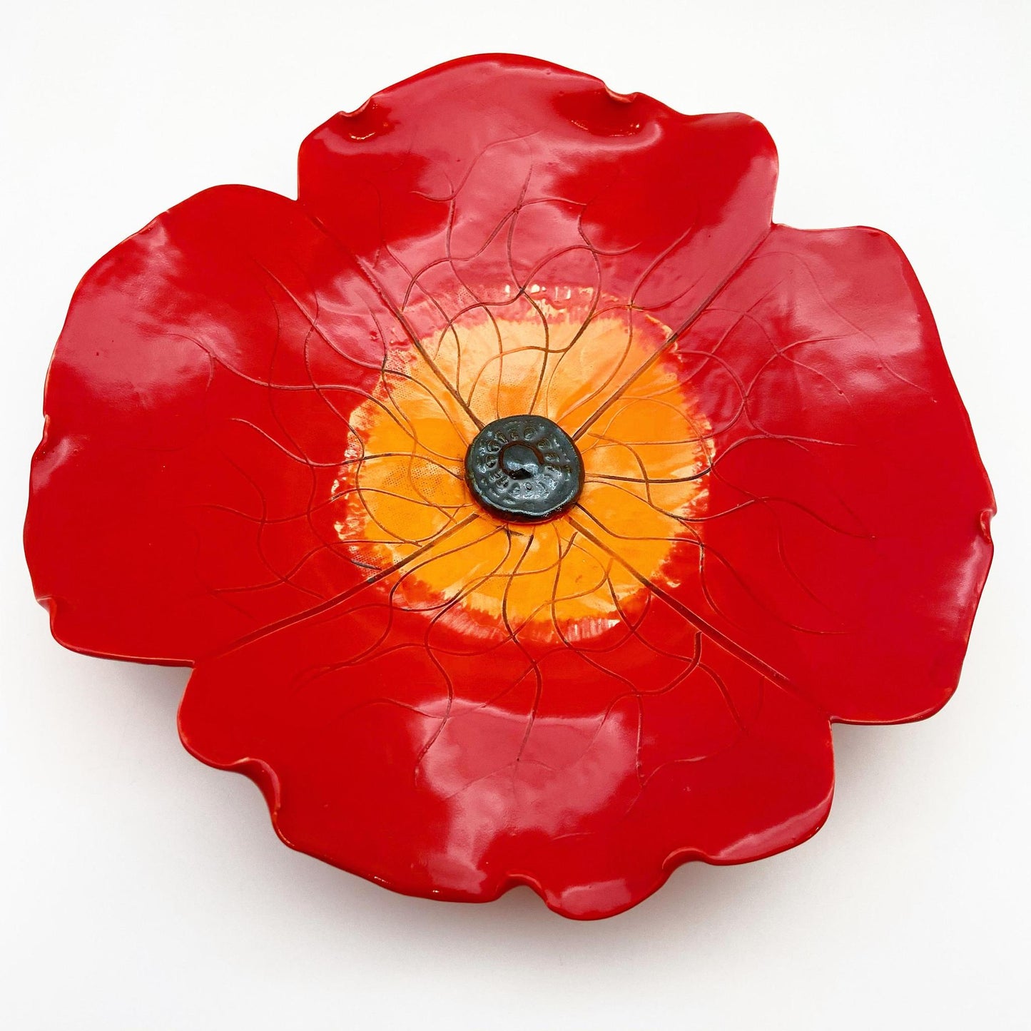 Ceramic Wall Art - Red Poppy Flower - Medium