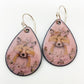 Earrings - Flower Crown Foxes on Pink Teardrops - Enamel on Copper