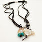 Necklace - Triple Leather w/ 3 Drops - Sterling/Leather/Pearl/Turquoise