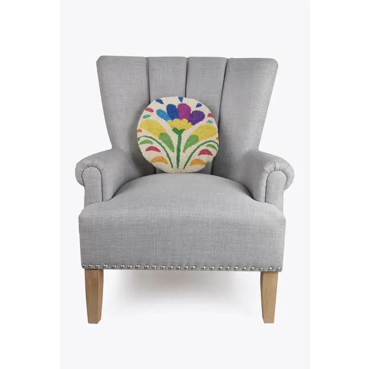 Pillow - Round Otomi Flower - Hooked Wool