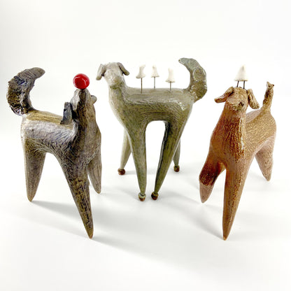 Sculpture - Dog with Three Birds on Back - Ceramic