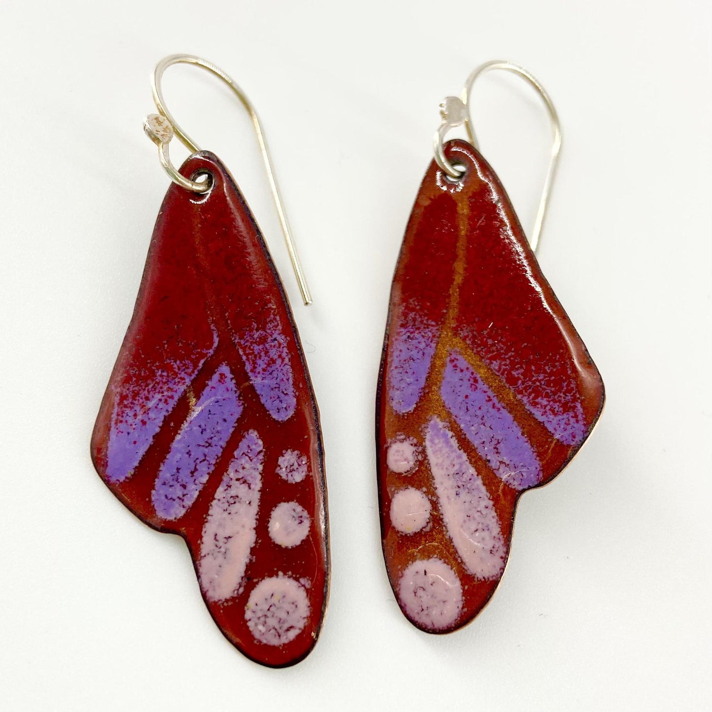 Earrings - Purple and Rust Fade Butterfly Wings - Enamel on Copper