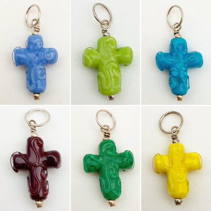 Pendant - Glass w/ Swirl Cross - Small