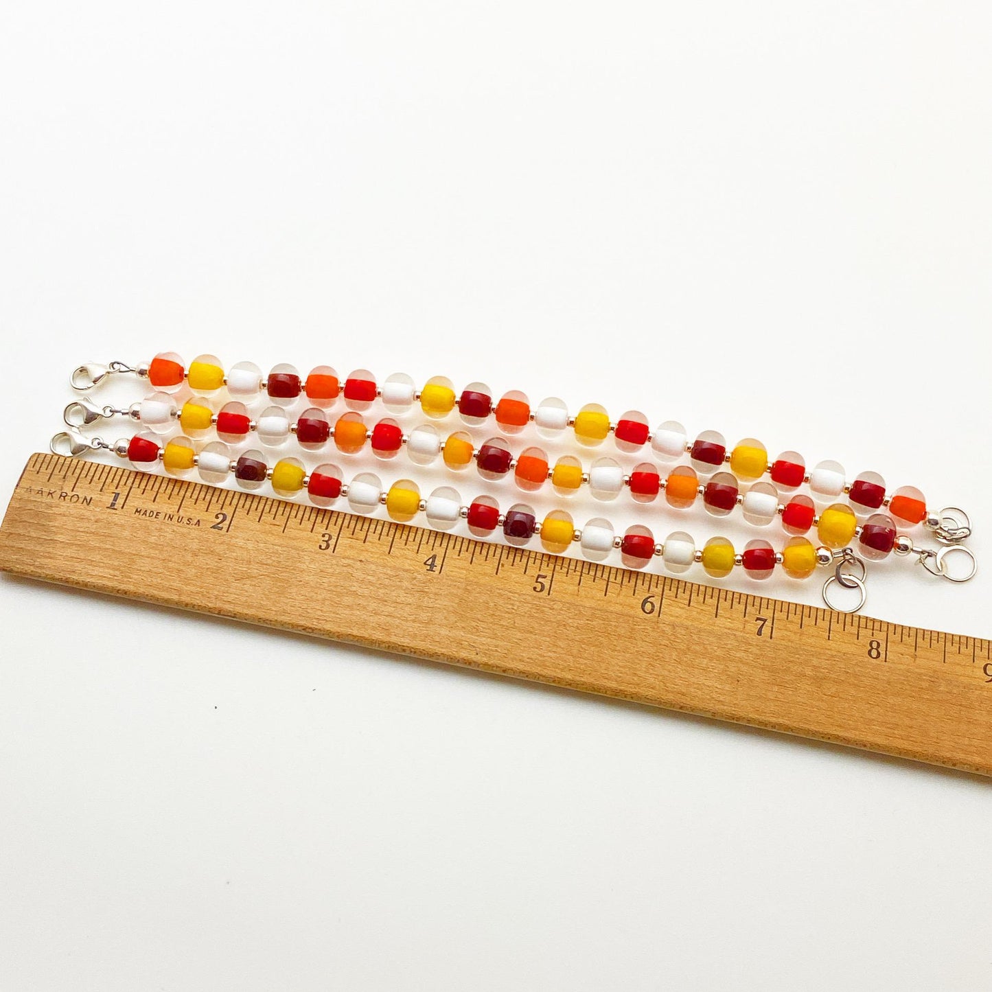 Bracelet - Glass Pearl - Red/Yellow/Orange/White