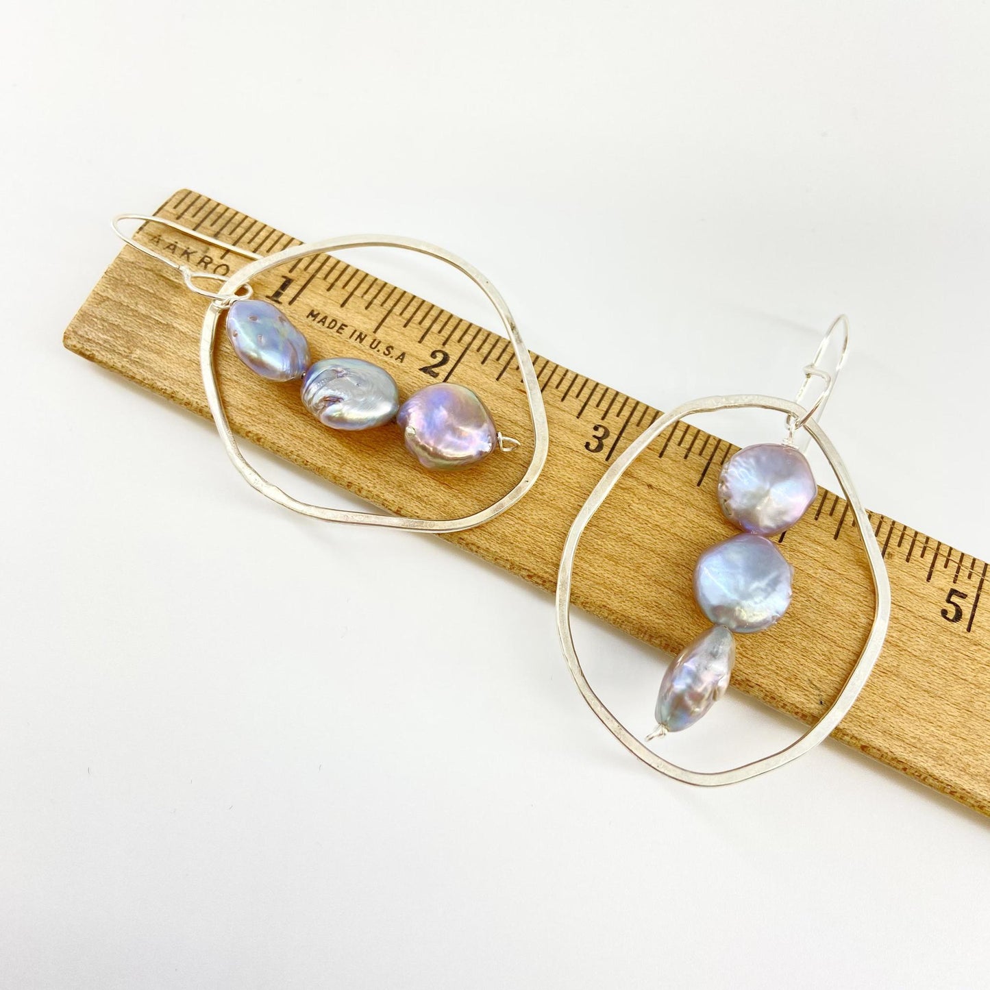 Earrings - Stacked Pearls in Sterling Ovals - Sterling Originals