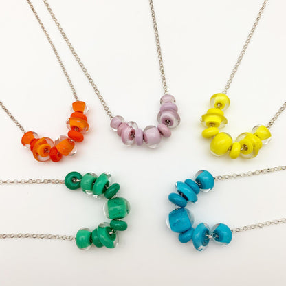 Necklace - Glass "Lifesaver" Beads - Lime Green