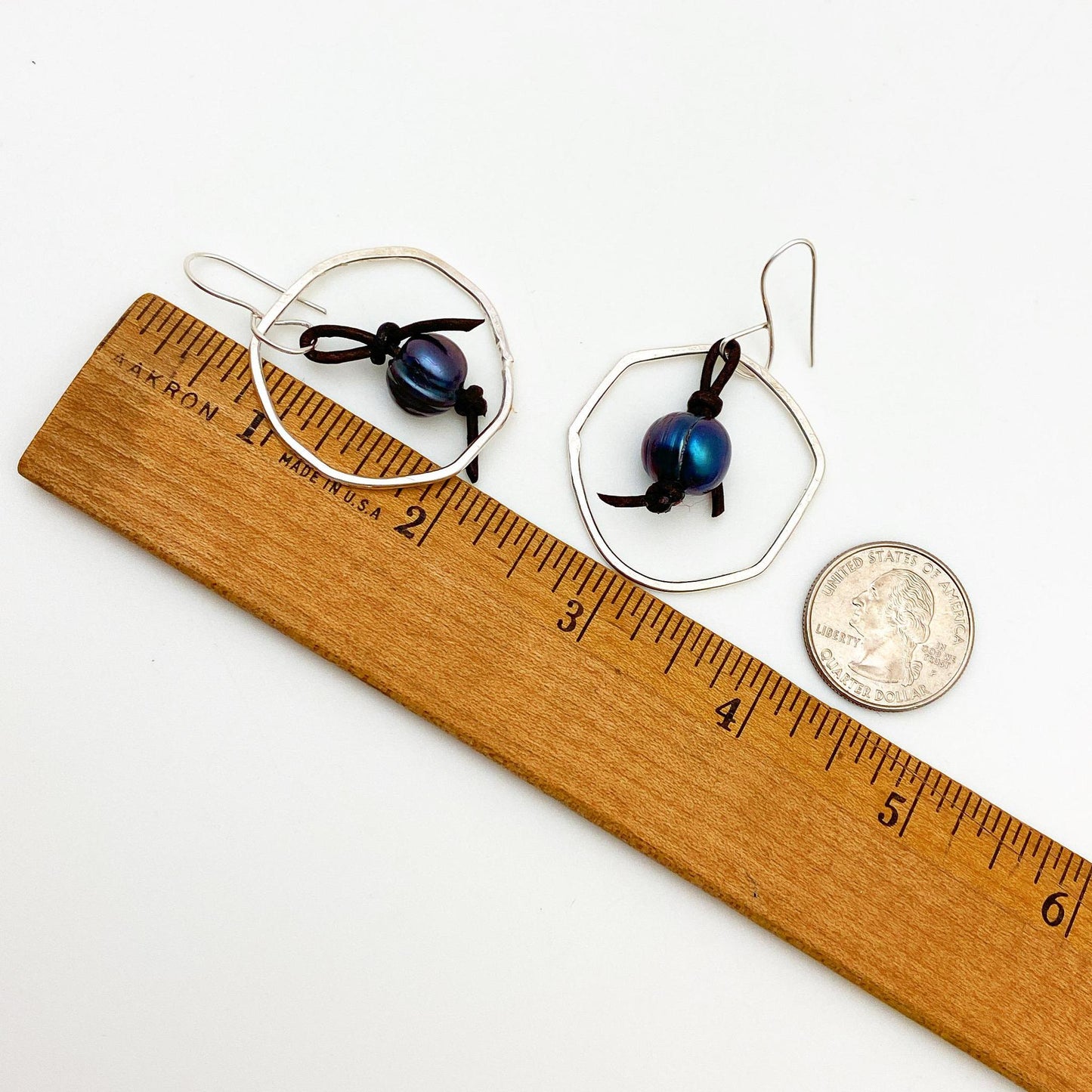 Earrings - Corded Dark Pearl in Silver Hoops - Sterling Originals
