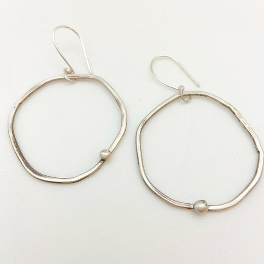 Earrings - Circles w/ Dot - Matte Finish Sterling Silver