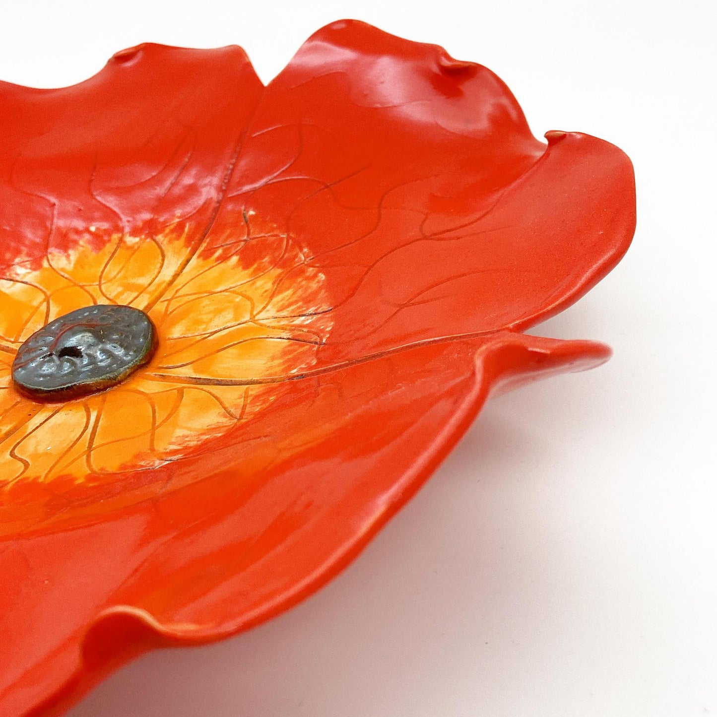 Ceramic Wall Art - Orange/Red Poppy Flower - Medium