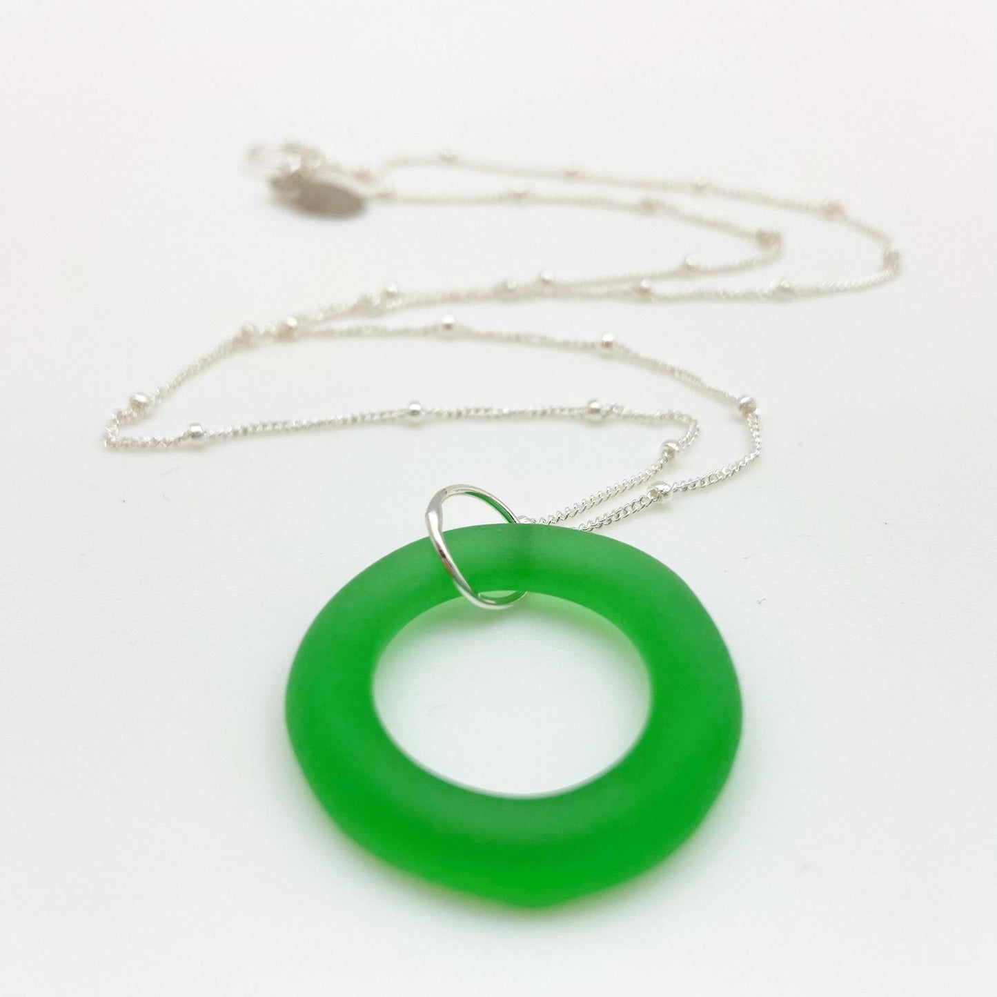 Necklace - Reclaimed Glass Circle on Sterling - Lime