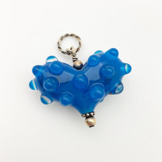 Pendant - Bumpy Glass Heart - Cerulean Blue - Medium