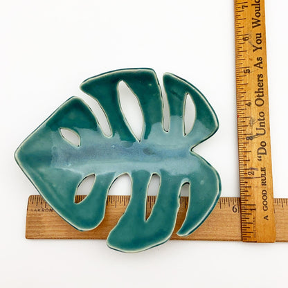 Ceramic Wall Art - "Baby Monstera Leaf" - Blue Haze