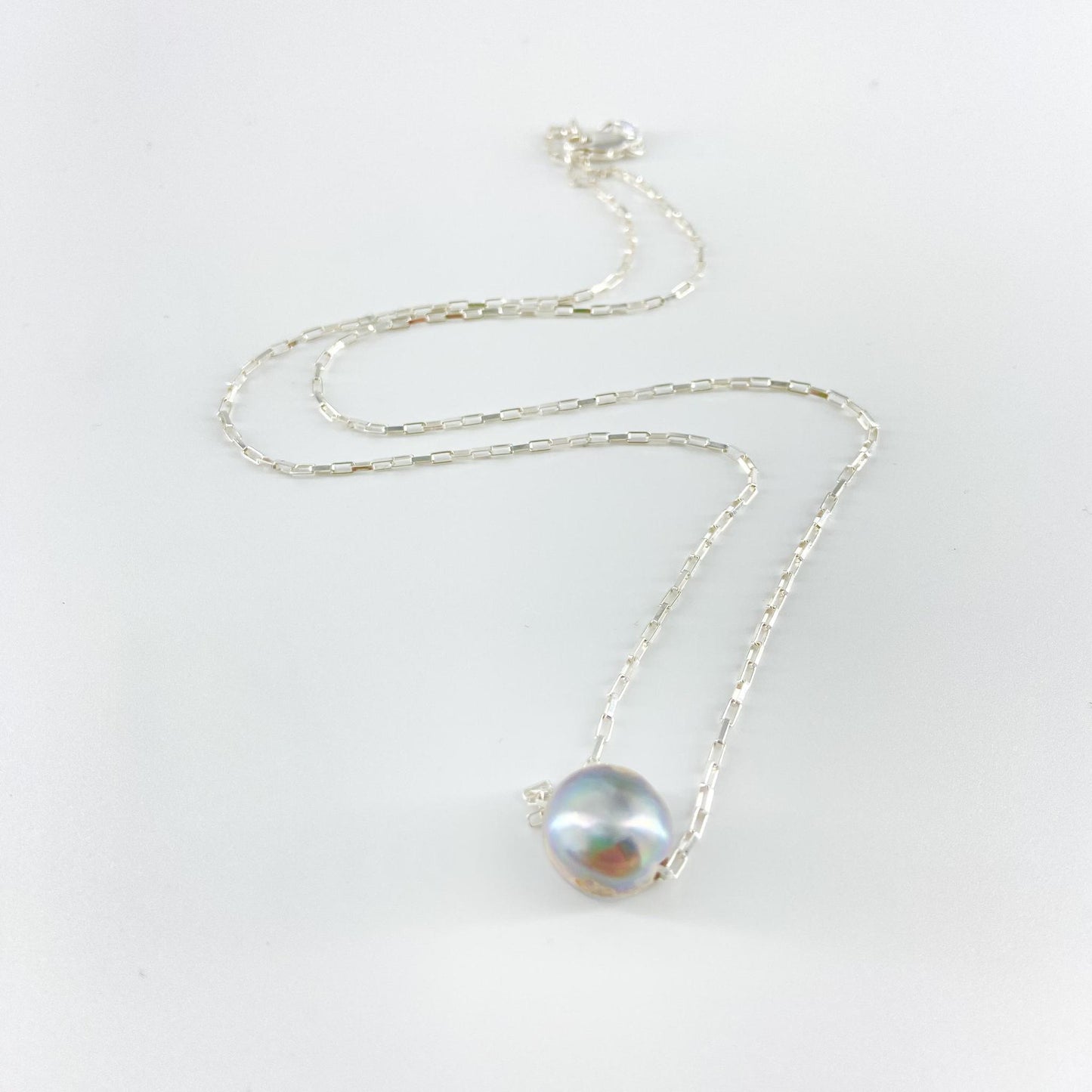 Necklace - Grey Pearl on Sterling Chain - 18"