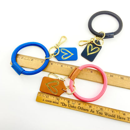 Bracelet Keyring - Leather & Woven Nylon - Orchid With Heart