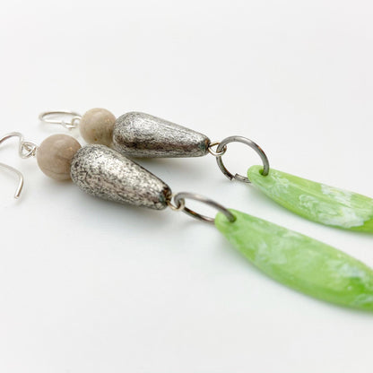 Earrings - Vintage Bead Originals - Green & Silver