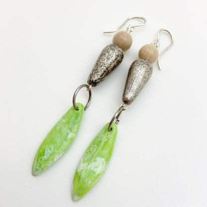 Earrings - Vintage Bead Originals - Green & Silver