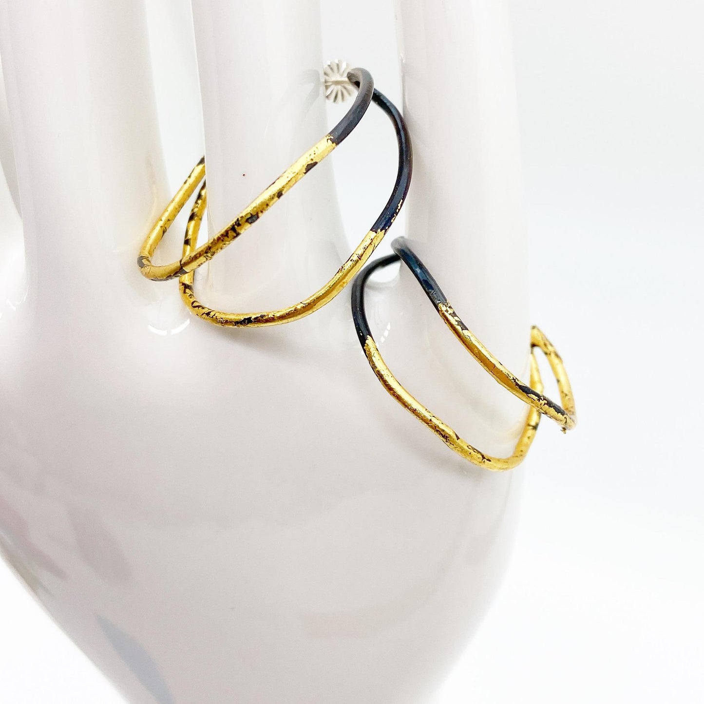 Earrings - Double Semi-Circles in Blackened Steel with 23kt Gold