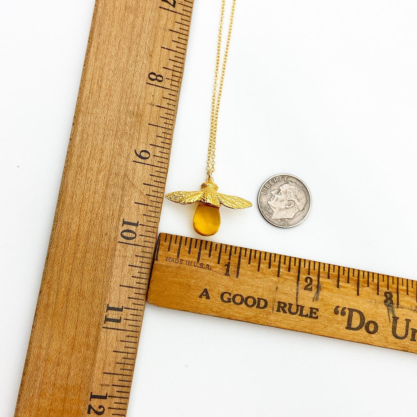 Necklace - Bee with Citrine Stone - Gold Vermeil
