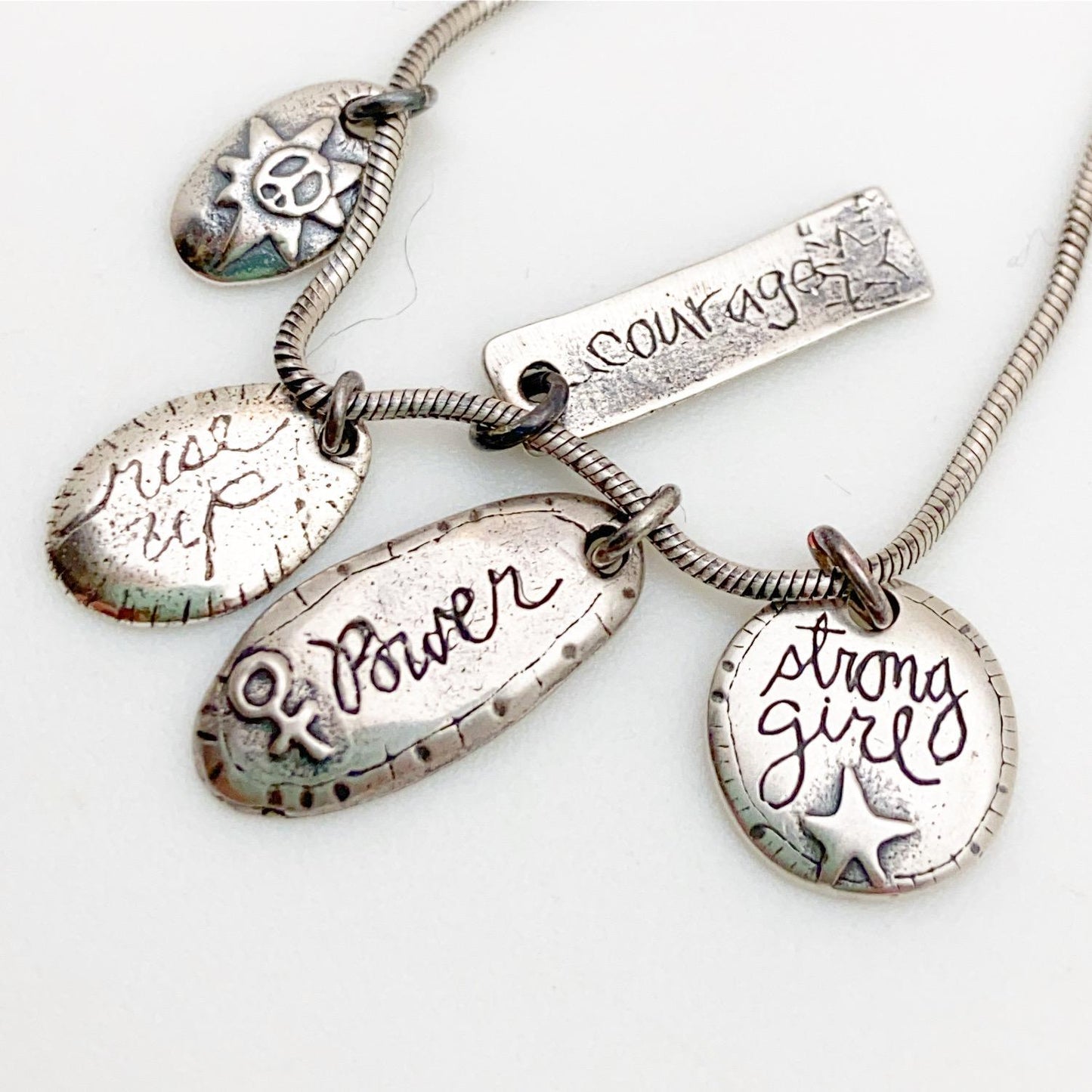 Necklace - "Strong Girl" Charms - Sterling
