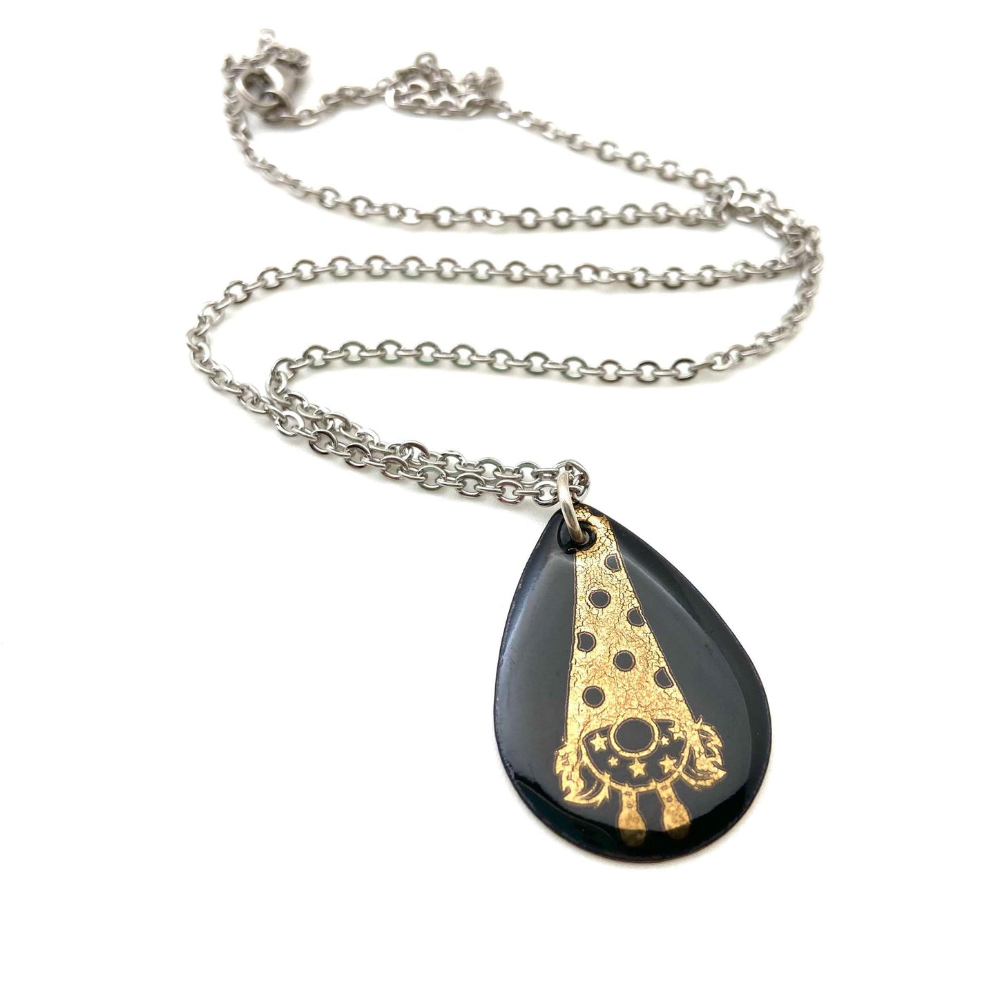 Necklace - Gnome with Polka-Dotted Hat - Enamel and 22kt Gold on Copper
