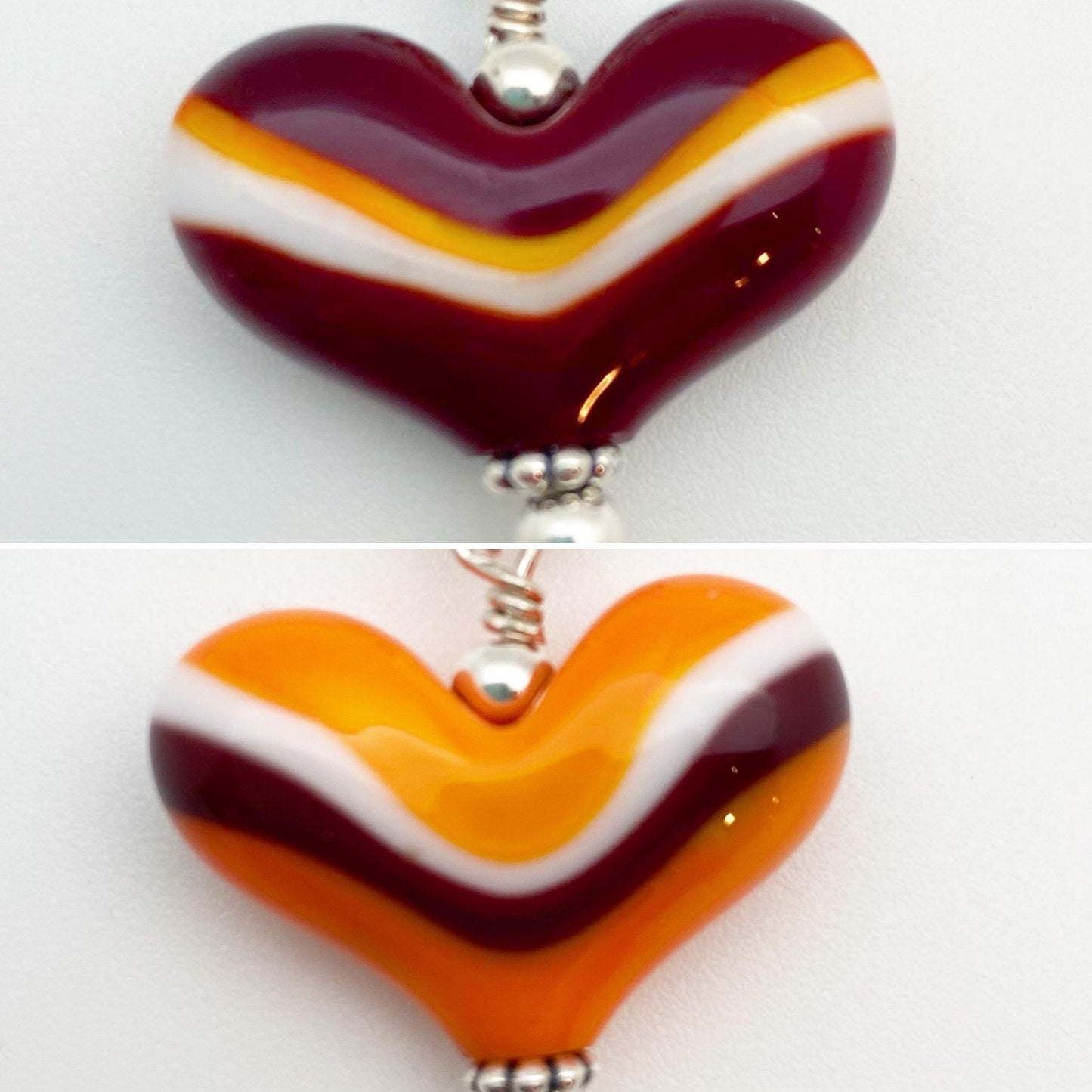Pendant - Glass "Chiefs Stripe" Color Heart - Small