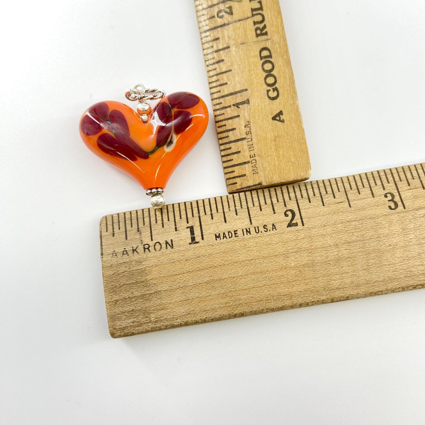Pendant - Abstract Floral Heart - Red on Orange - Handmade Glass