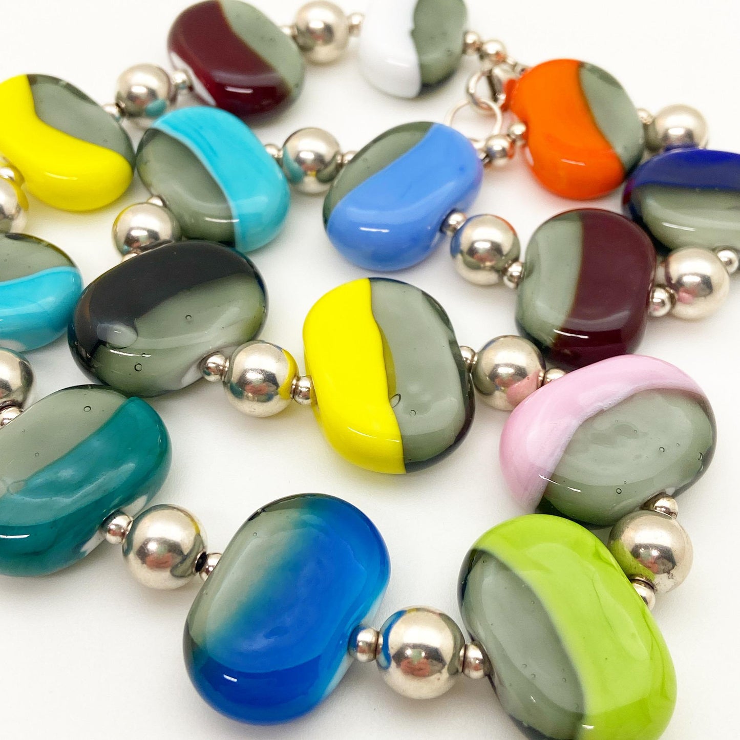 Necklace - Flat Glass Beads - Two-Tone