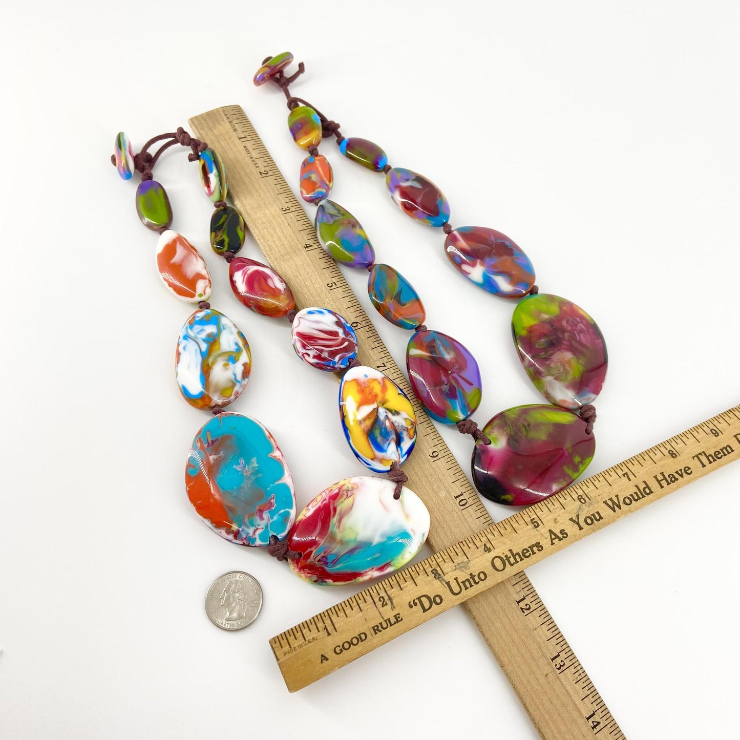 Necklace - Handknotted "Pebble" Resin Original - Handmade