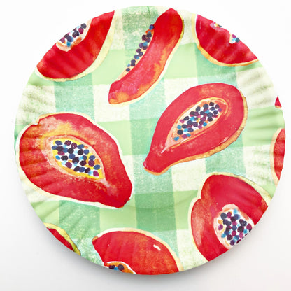 Plate - Melamine "Paper Plate" - Fruit on Gingham