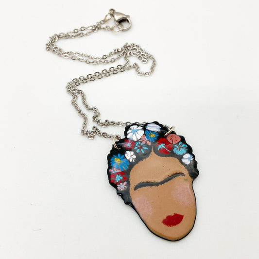 Necklace - Frida with Red, White, and Blue - Enamel on Copper