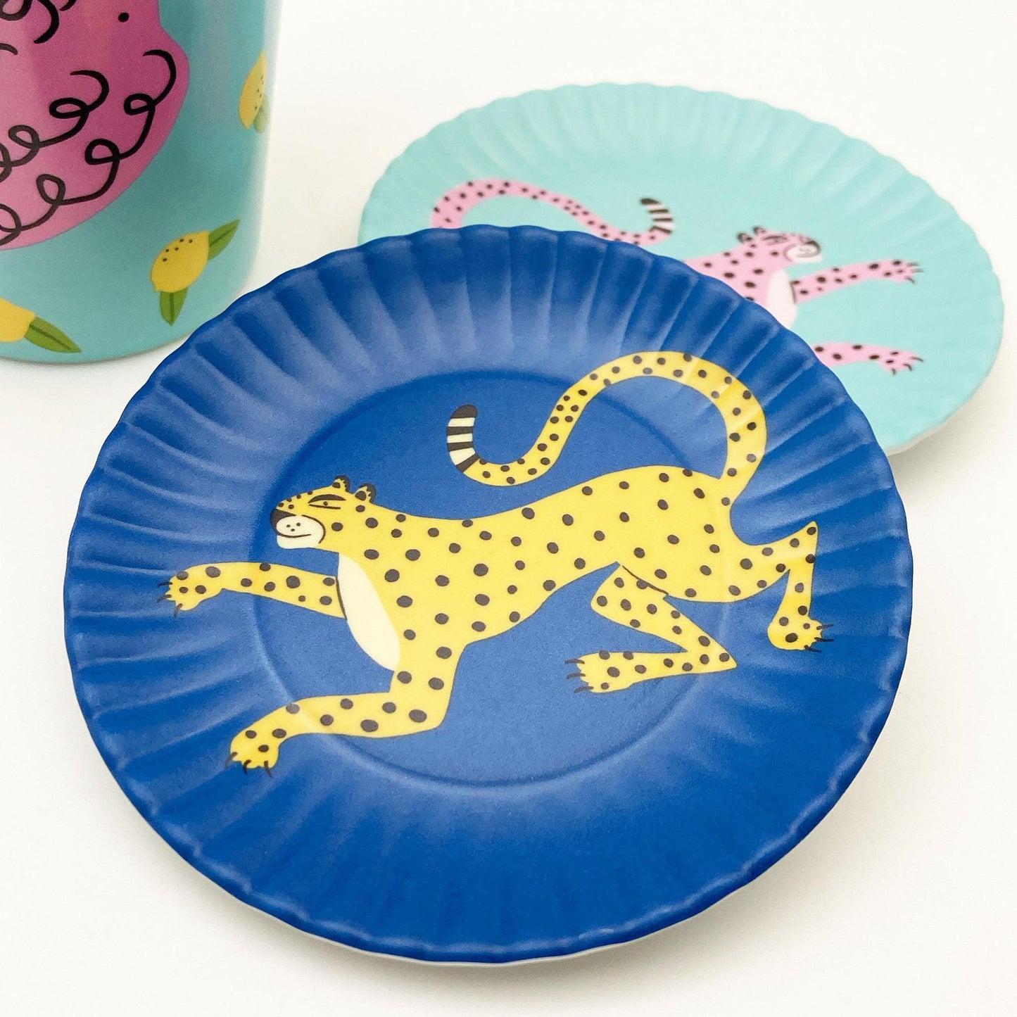 Coaster/Tidbit Tray - Melamine "Paper Plate" - Leopard on Blue