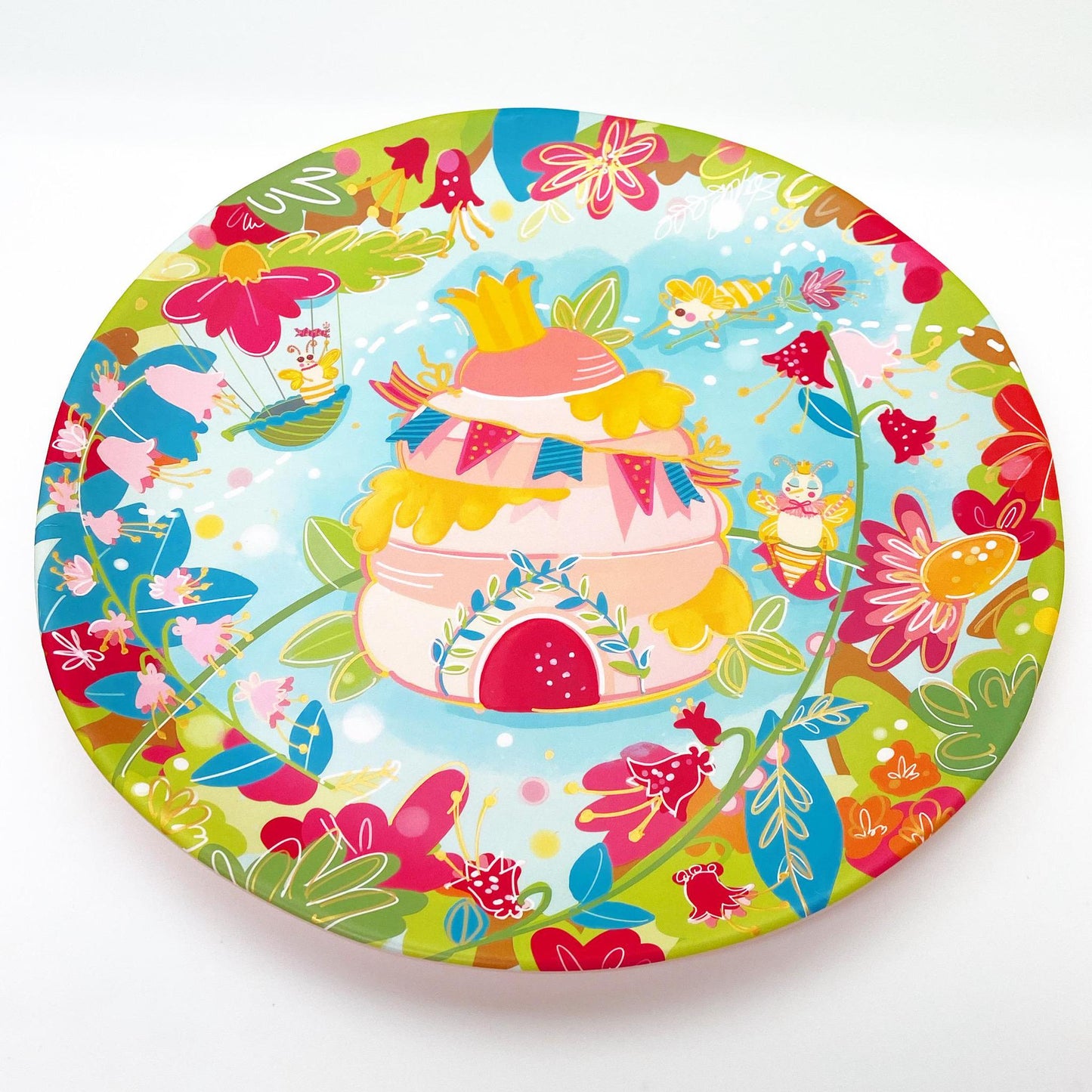 Platter - Melamine "Ceramic Plate" - Beehive on Turquoise
