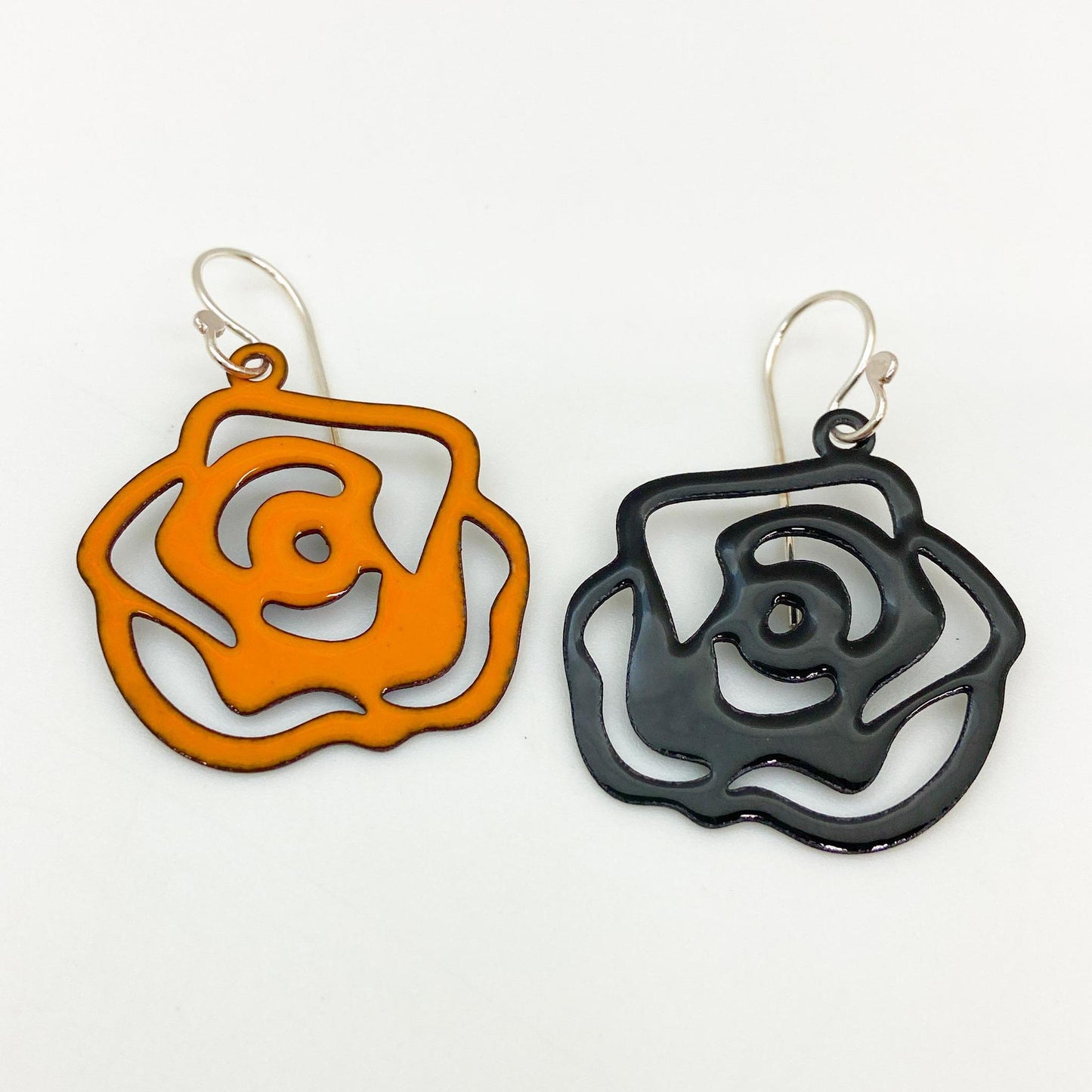 Earrings - Halloween Roses #1 - Enamel on Copper