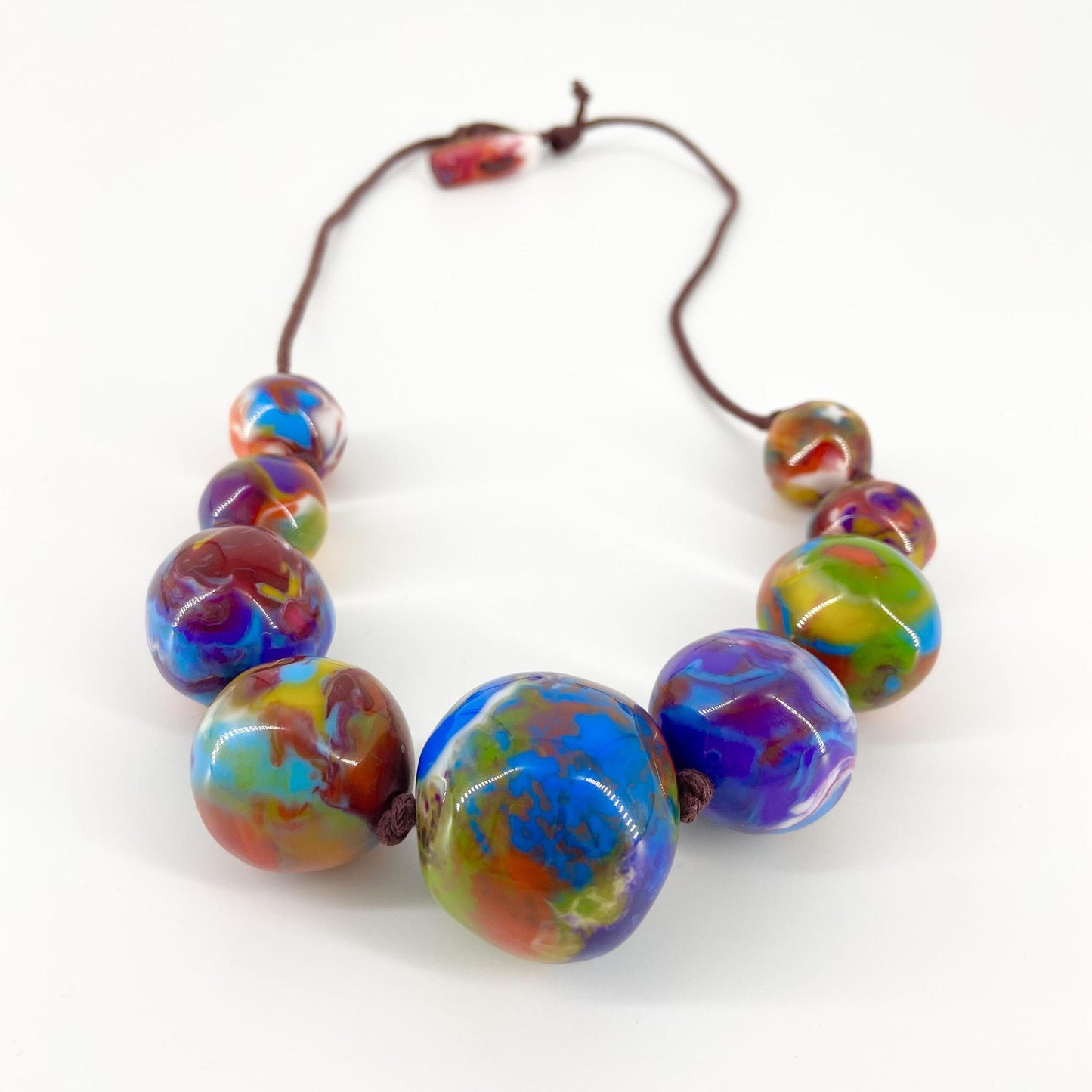 Necklace - Handknotted "Spheres" Resin Original - Handmade