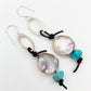 Earrings - Ovals with Pearl and Turquoise on Leather - Sterling Originals