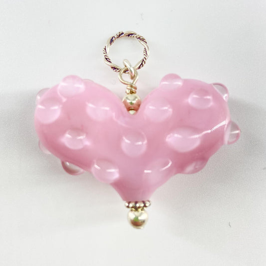 Pendant - Bumpy Glass Heart - Pink and Clear