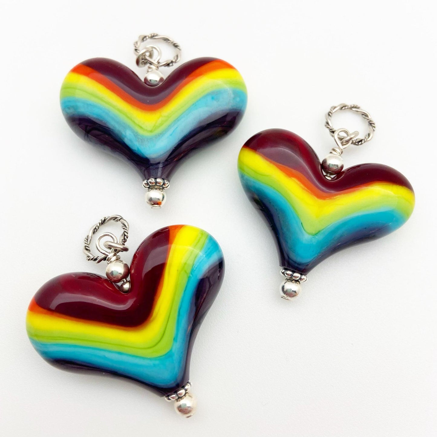 Pendant - Glass "Rainbow" Color Heart - X Large